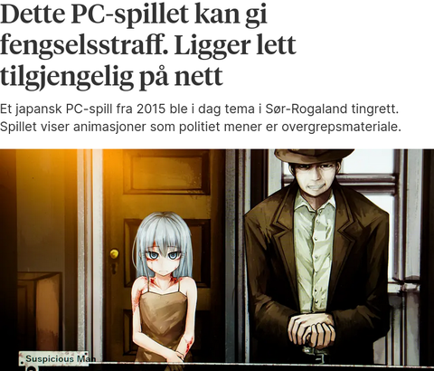 【悲報】日本の同人ゲーをプレイしたノルウェー人、刑務所にぶち込まれる
