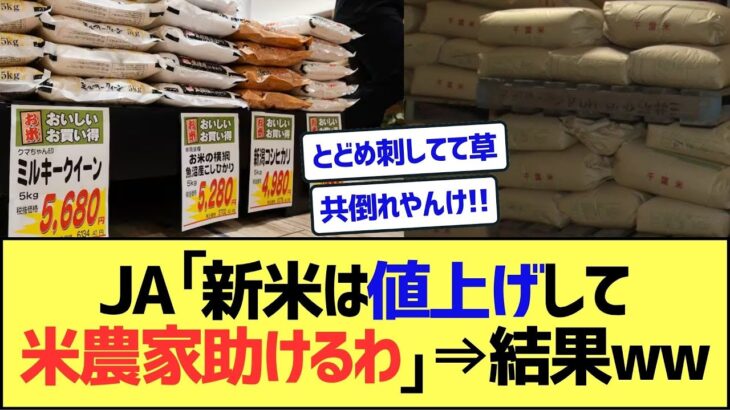 【マジかよ】JA、農家を助けるために米の値段を釣り上げた結果www