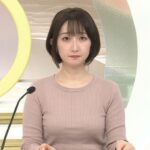 竹上萌奈アナ　ピタピタニットで豊乳くっきり！！