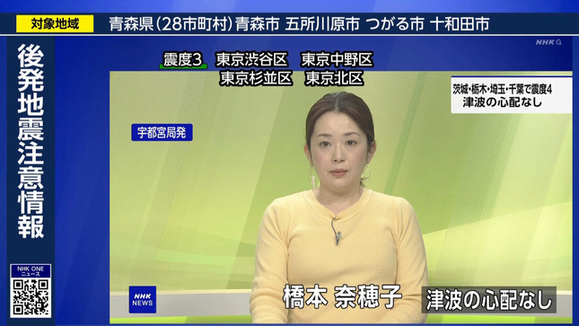 橋本奈穂子アナ　ニットで「NHKニュース7」に登場！！