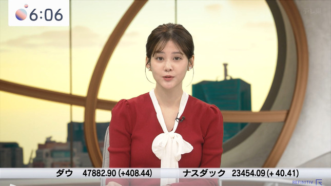 中原みなみアナ　赤いニットの豊乳！！