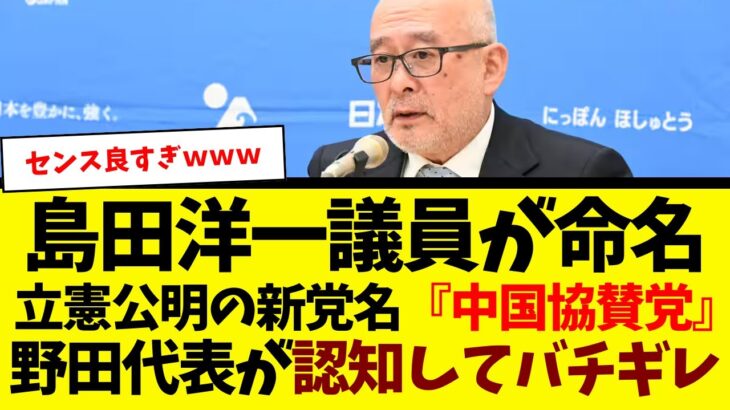 【驚愕】島田議員が命名「中国協賛党」 野田代表がマジギレ