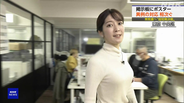 姫野美南アナ　横乳がくっきりる過ぎるレポート！！【GIF動画あり】