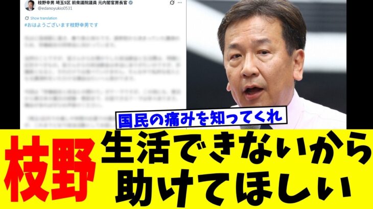 【動画】枝野幸男「落選したから生活できん。講演させて」→ネット民「働けよ」見事に炎上ww