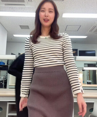 橋本和花子アナ　腰回りに下着の形が浮き出てしまう！！【GIF動画あり】