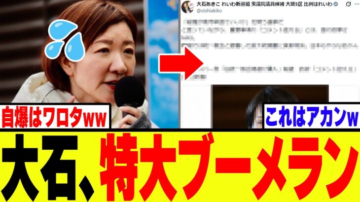 【動画】れいわ・大石、Xで高市首相のパー券疑惑を追及するも特大ブーメランが突き刺さるwww