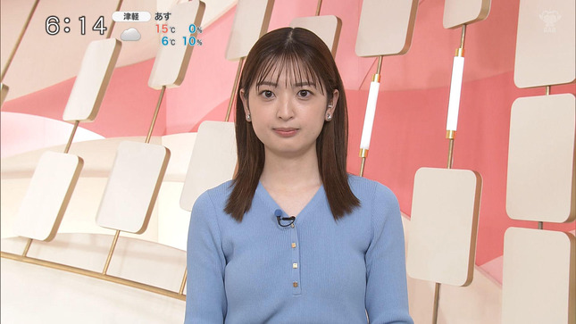 瀧口麻衣アナ　ニットで胸元強調！！