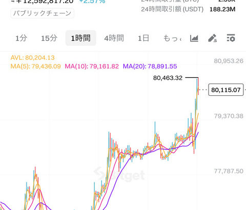 【朗報】ビットコインが約3ヶ月ぶりに80,000ドル突破する