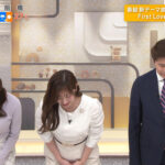 田原萌々アナ　ニットで豊乳がくっきり！！【GIF動画あり】